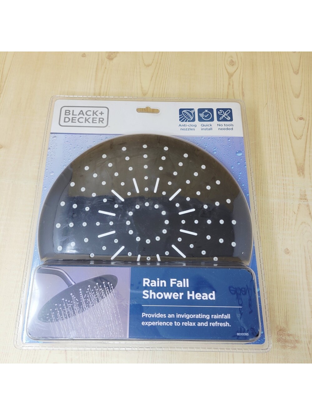 Black & Decker Rain Fall Shower Head Round Black NEW SEALED BD0093
